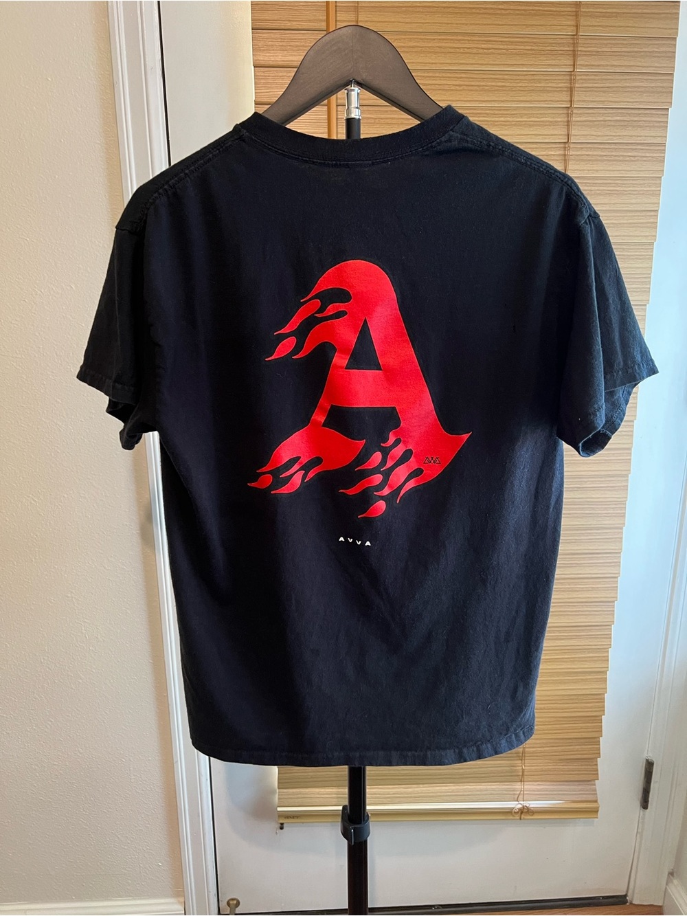 Black Short-Sleeve Tee with Red Flame A Logo